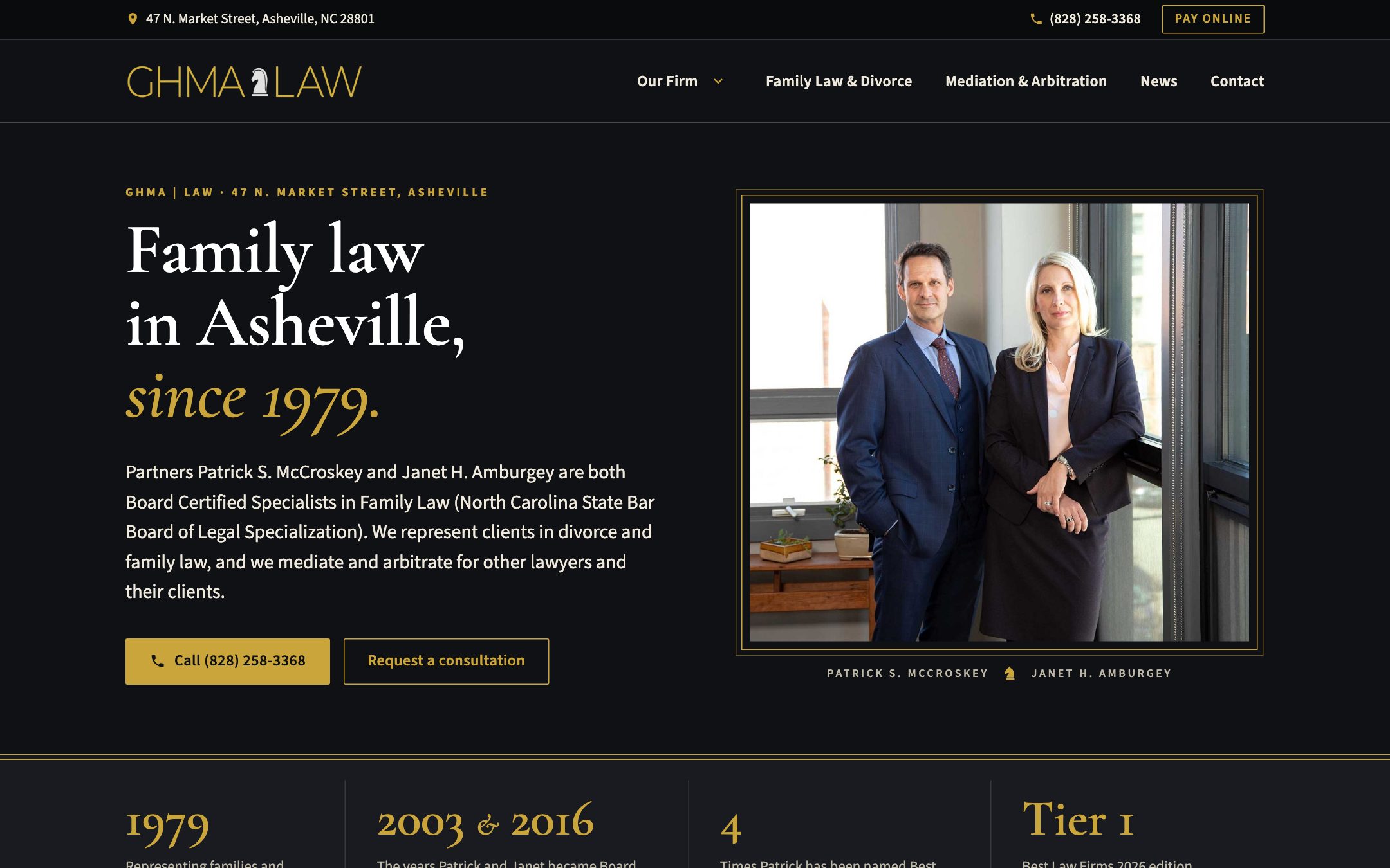 GHMA | LAW — "Market Street" direction: home page, first screen on a laptop