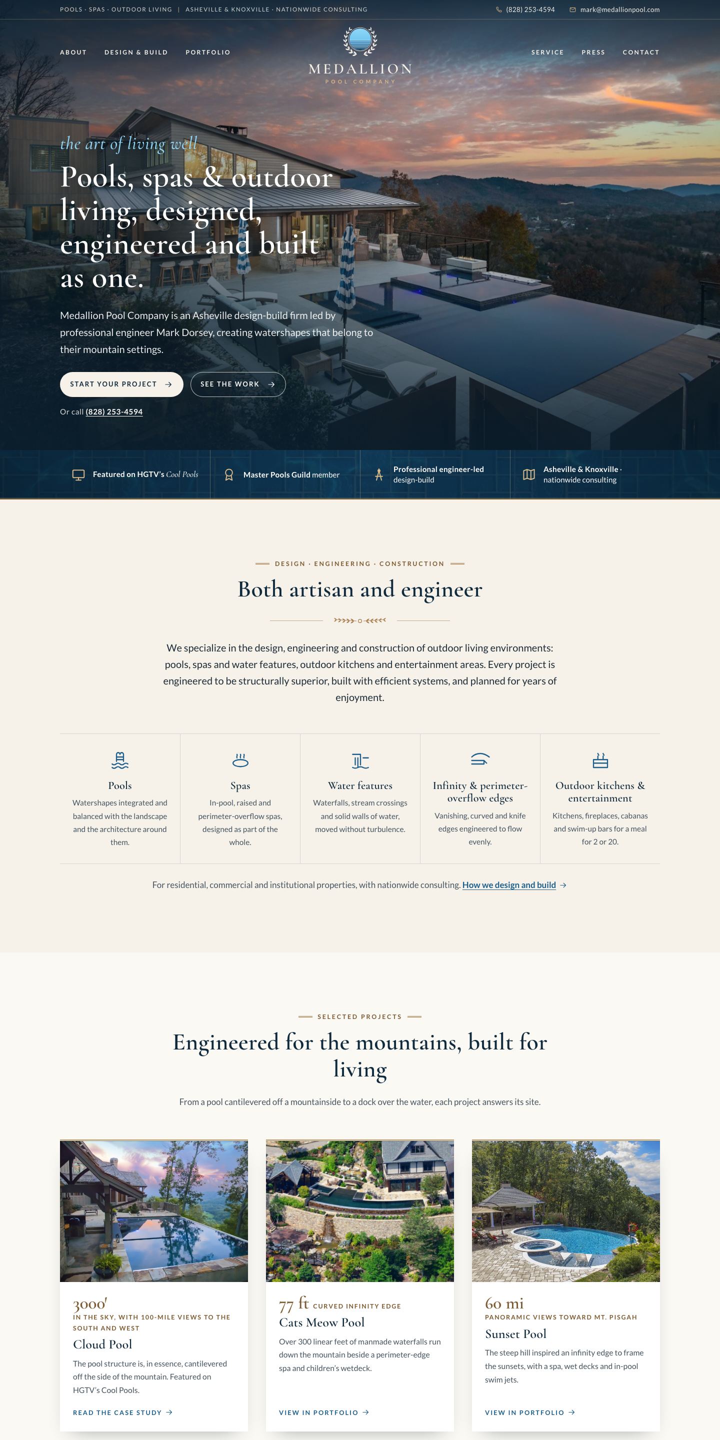 Medallion Pool Company — "Medallion" direction: home page, top 2880px of the full desktop page