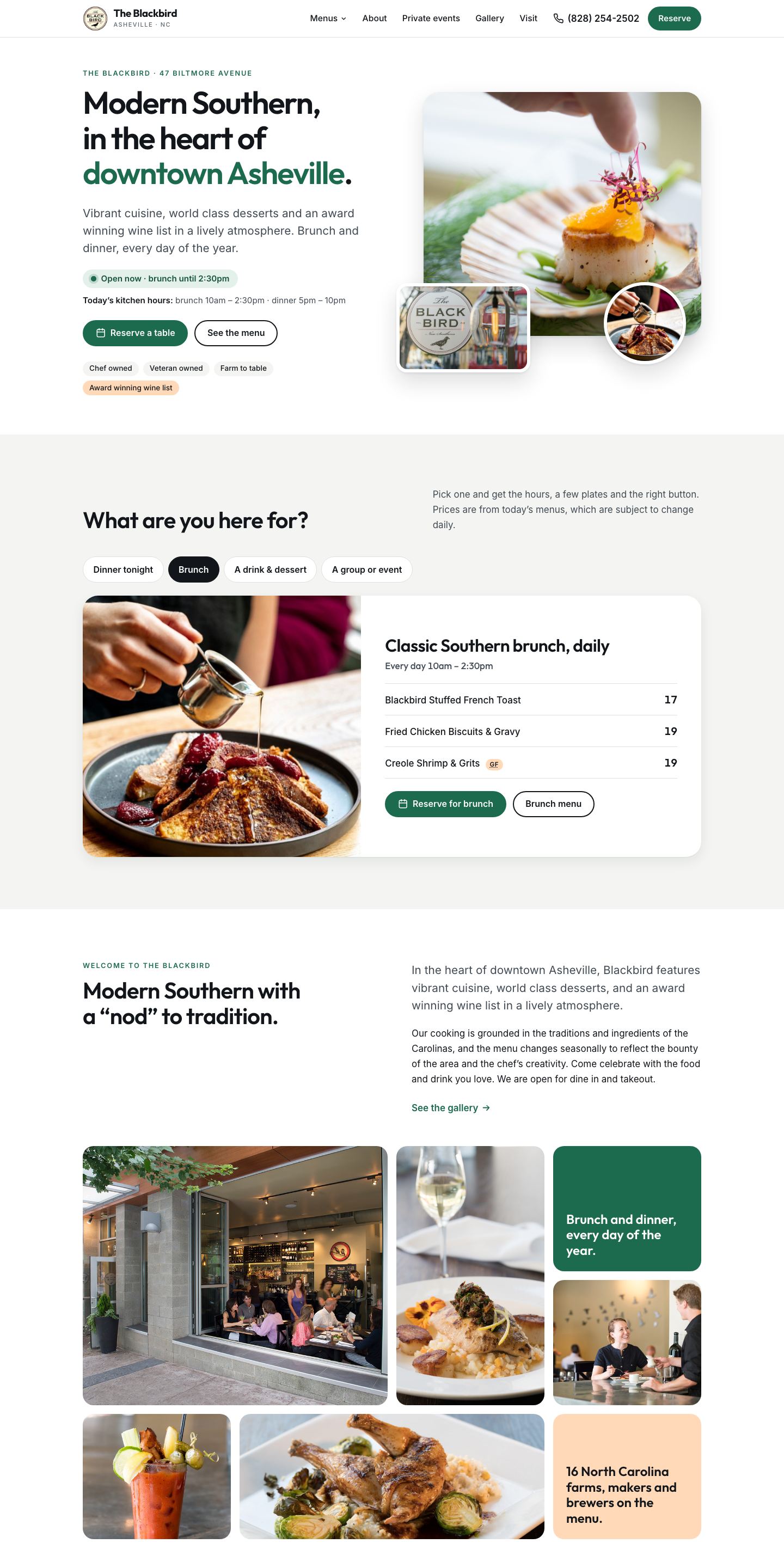 The Blackbird — "Table in Two Taps" direction: home page, top 2880px of the full desktop page